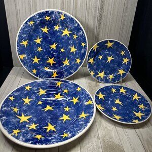 Vtg Churchill England for Pier 1 Dinner Salad Plates Blue Celestial Starry Set 4